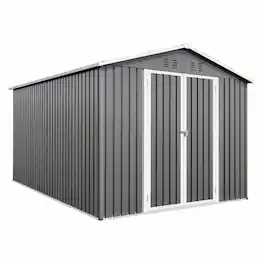 RYHNUYNE - 8x12 ft Lockable Metal Shed Aluminum Frame Sloped Roof Dual Vents Backyard - Gray