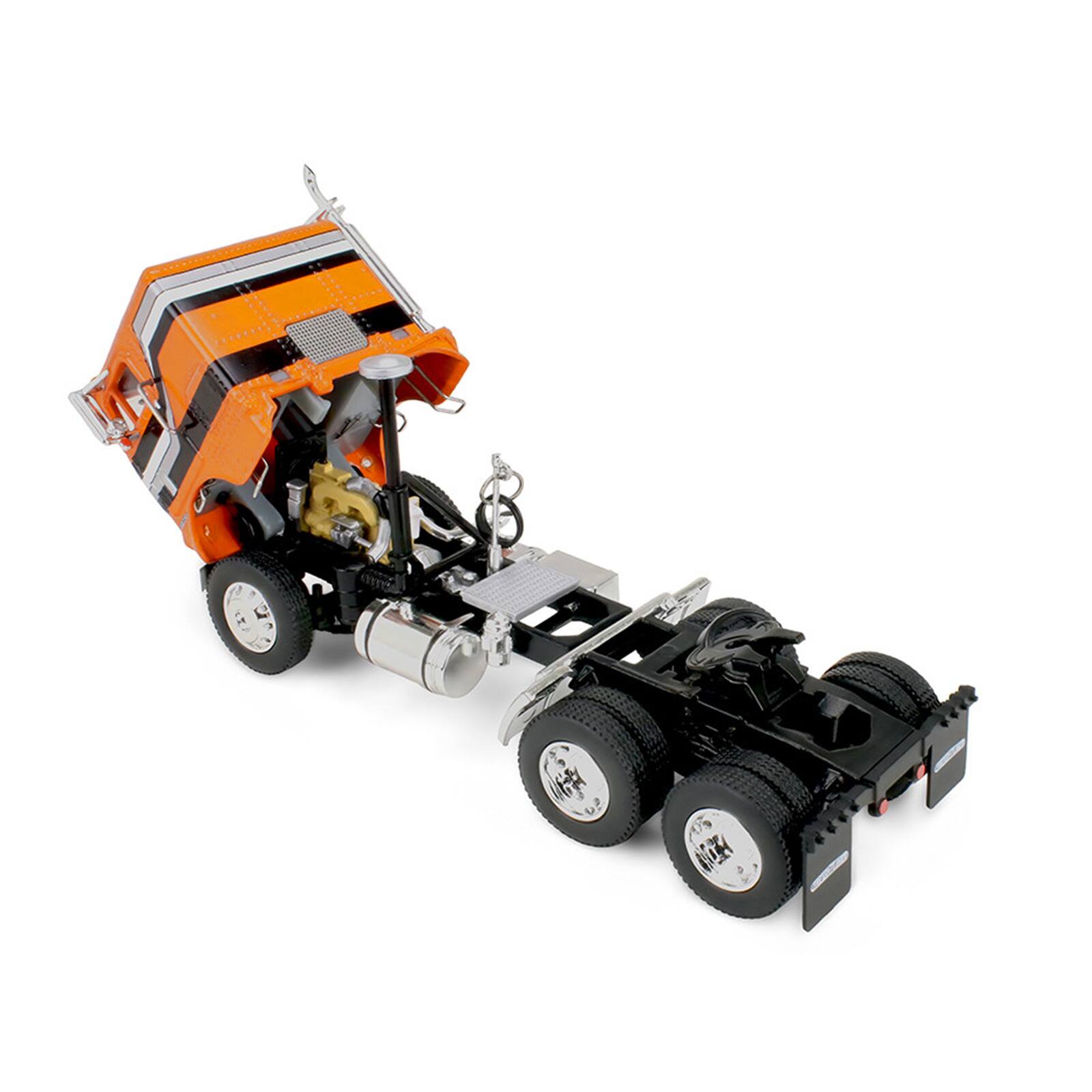 Alt View 3. First Gear - Freightliner COE and 45' Wilson Vintage Livestock Trailer Orange with Stripes 1/64 Diecast Model by First Gear.