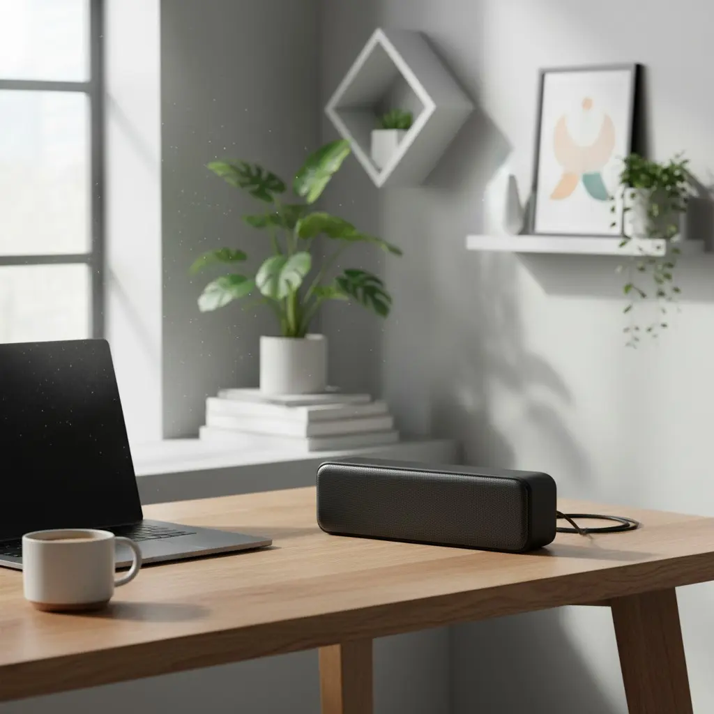 Alt View 1. Dazzed Corner - Mini USB Computer Soundbar Speakers with Deep Bass & USB-C Adapter - Black.