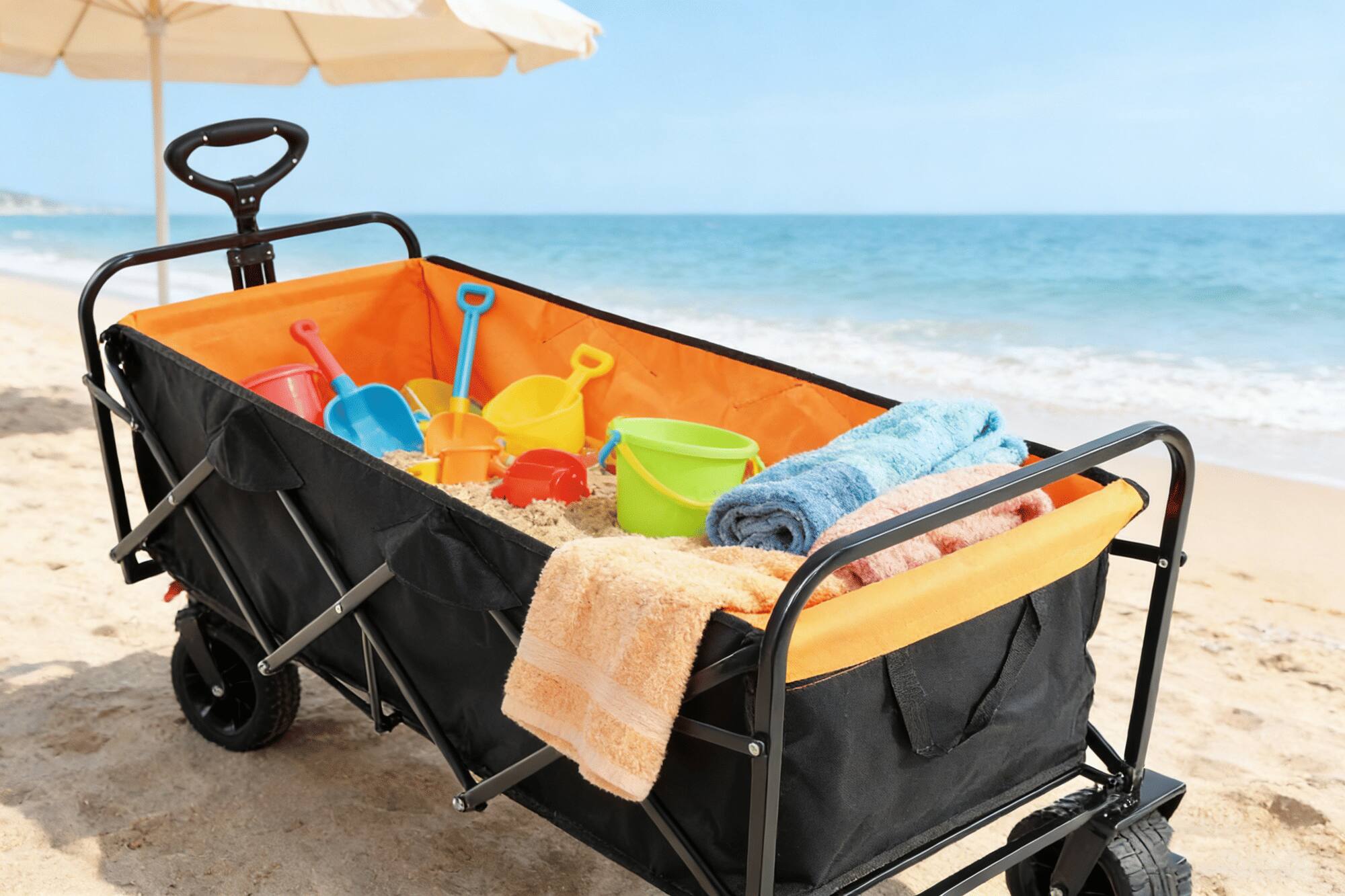 Alt View 3. Loheer - Loheer Extra Long Folding Wagon Beach Cart Large Capacity Heavy Duty Garden Shopping Collapsible Utility Cart.