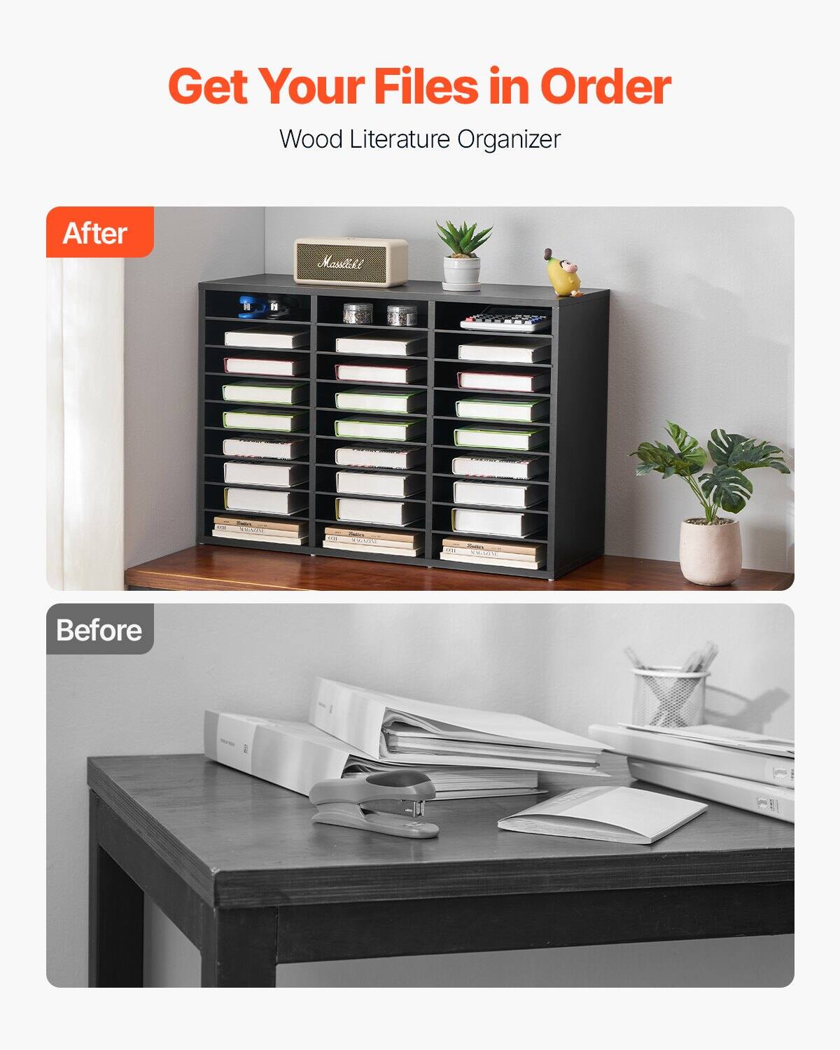 Get Your Files in Order  
Wood Literature Organizer  

After  
Before