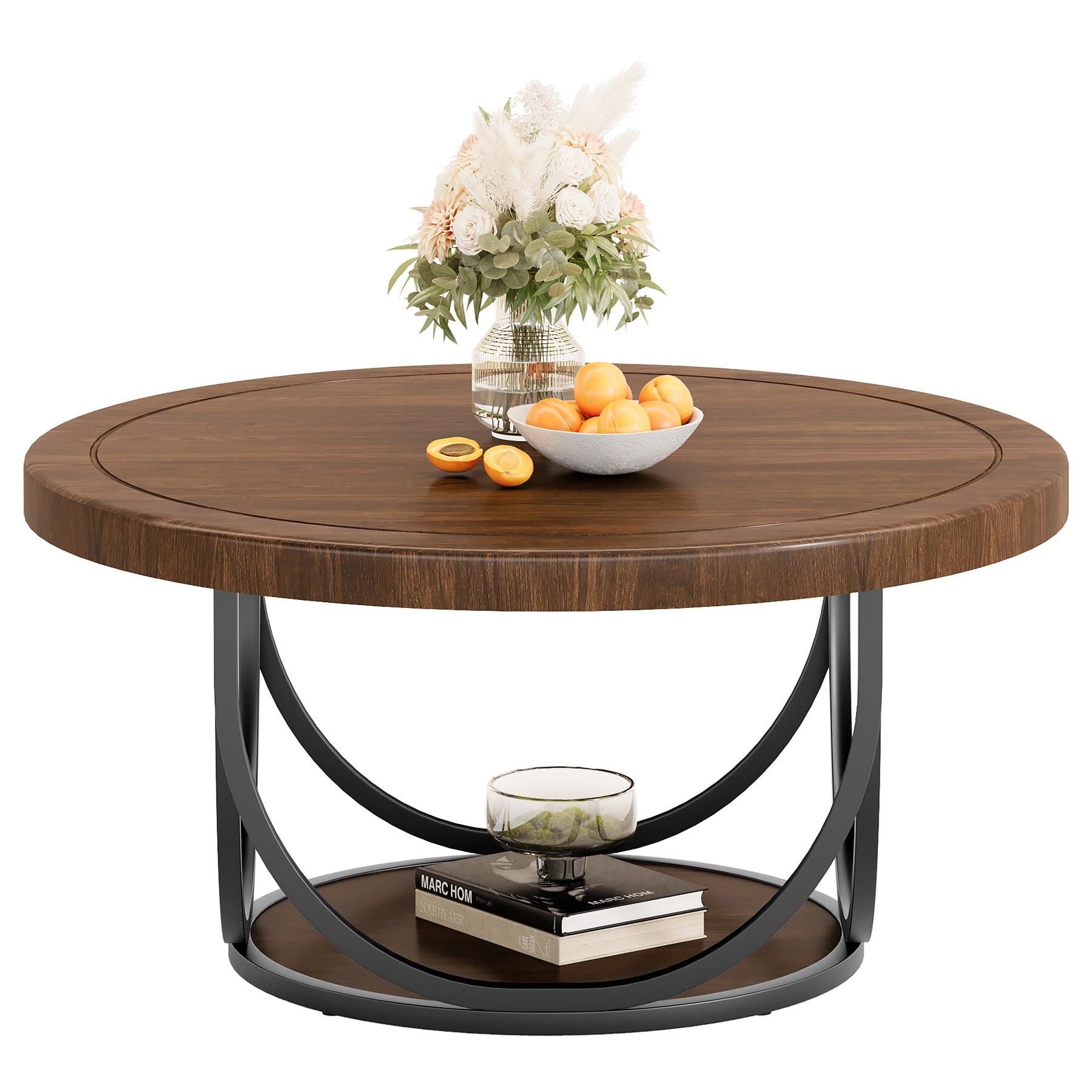 Tribesigns Round Coffee Table with 2 Tiers, 31.5