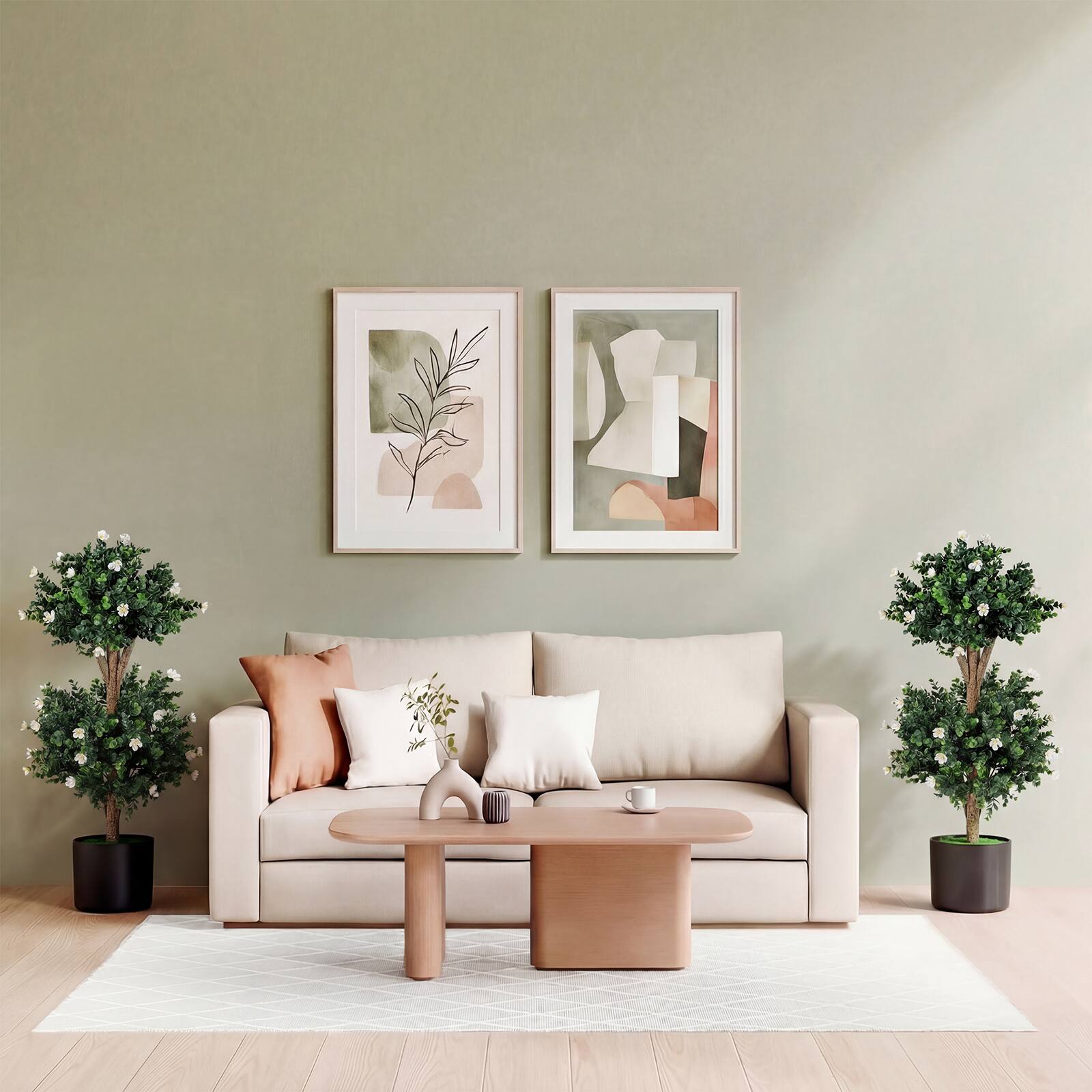 Alt View 1. Costway - Costway 2 Pack 36" Artificial Double Ball Boxwood Topiary Tree with 41 Blossoms Plastic Pot - Green & Black & White.