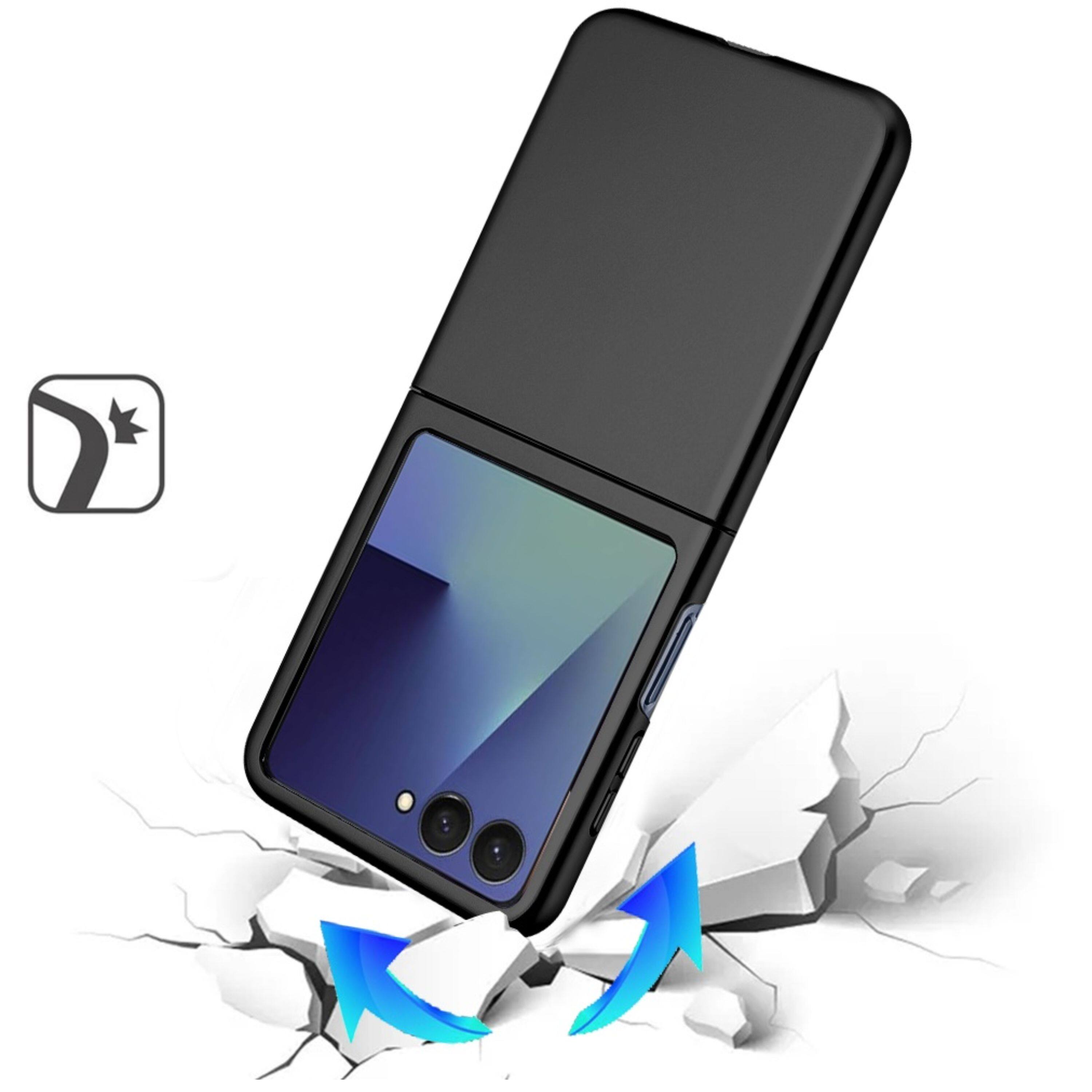 Angle. Kitcheniva - Frosted Matte Snap-On Hybrid Case With Tempered Glass For Samsung Galaxy Z Flip 7 Black - Black.