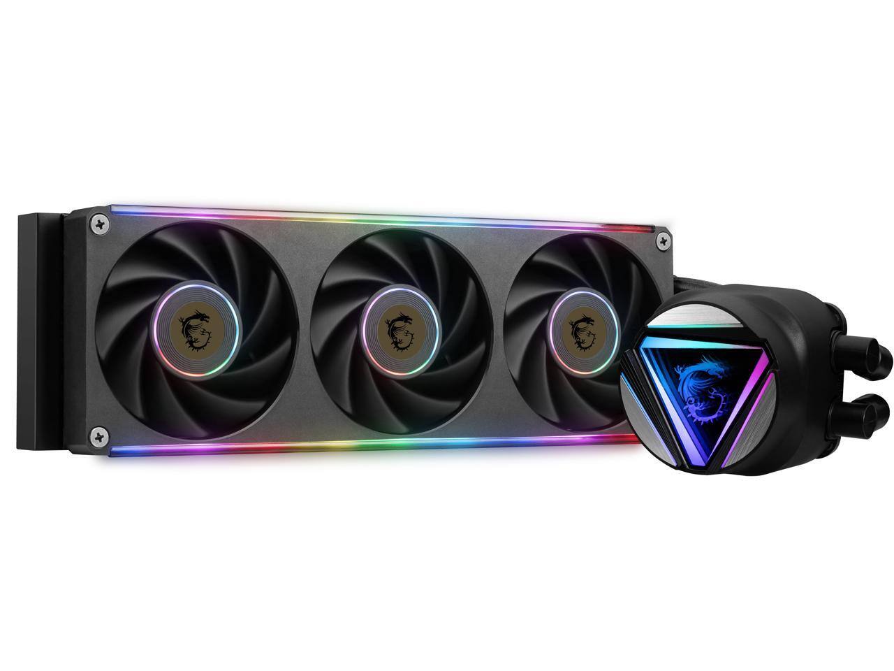 Alt View 2. MSI - MAG CORELIQUID C360 V2, USA,CA, 3x R series ARGB Fan (All-in-one), ARGB Block, BULK, Pallet packing - ARGB.