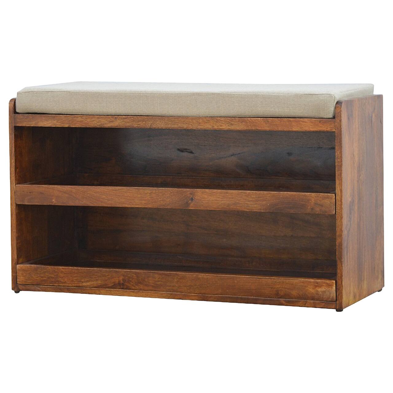 Angle. Artisan Furniture - Artisan Furniture Solid Wood Mud Linen Pull out Shoe Bench, Upholstered, 2 Shelves, Brown & White - Brown & White.