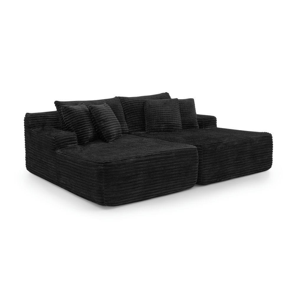 Alt View 2. Kadyn - 2-Person Velvet Lounger Sofa, Compressed Packaging with No Assembly Needed, Plush Low-Profile Loveseat, Black - Black.