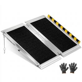 VEVOR - Portable Wheelchair Ramp, 2FT, Non-Slip Aluminum Folding Handicap Ramp for Wheelchair, 800 lbs Capacity - Silver;Black