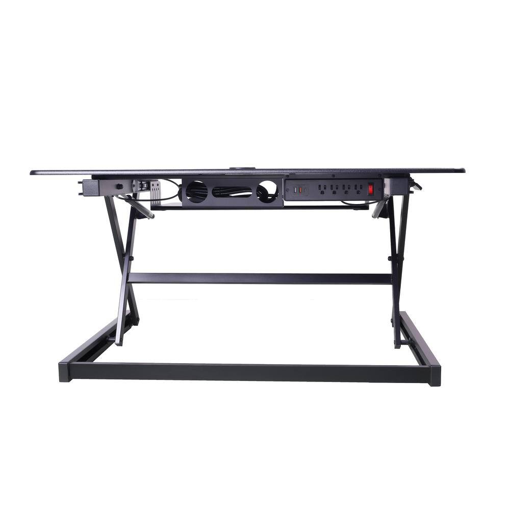 Alt View 2. Rocelco - 40" Height Adjustable Standing Desk Converter with AC Outlet - Black.