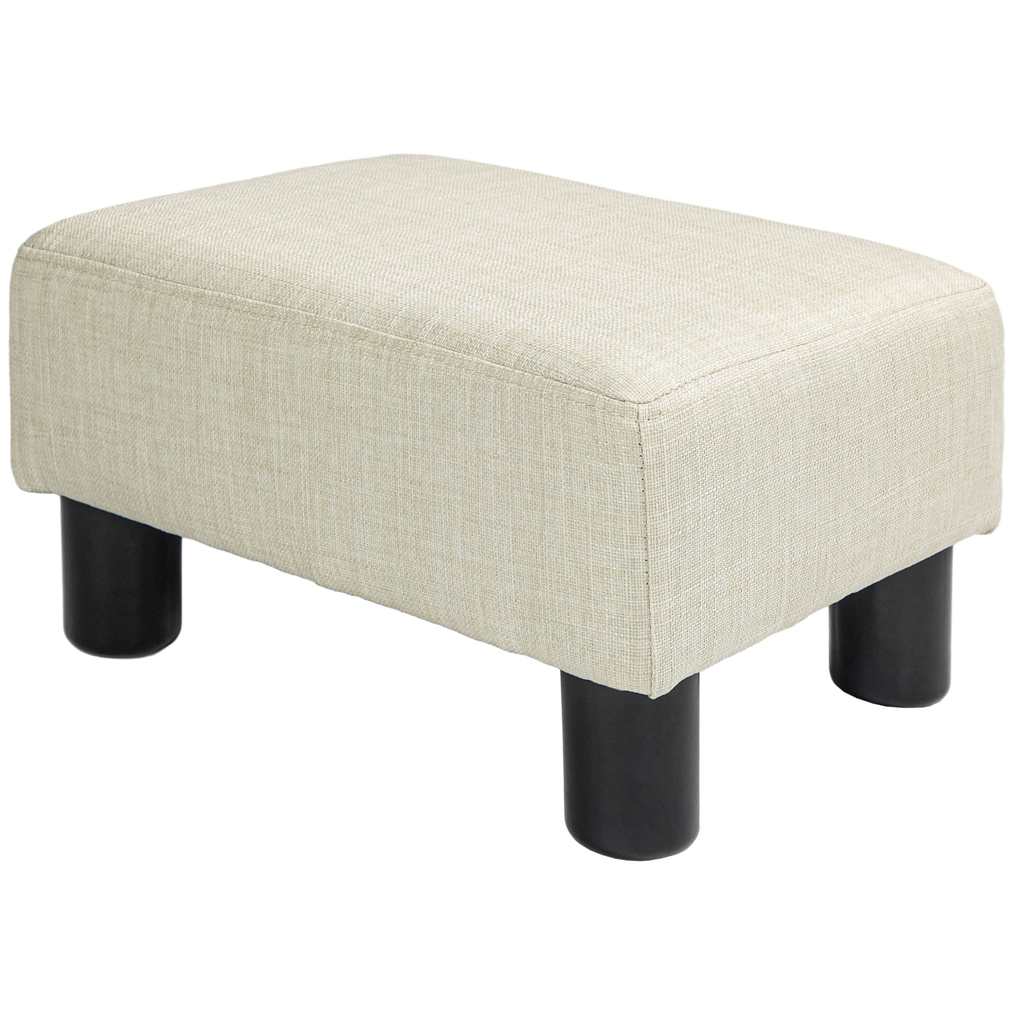 Homcom - Ottoman Foot Rest, Small Foot Stool with Linen Fabric Upholstery and Plastic Legs, Cube Ottoman for Living Room - Beige