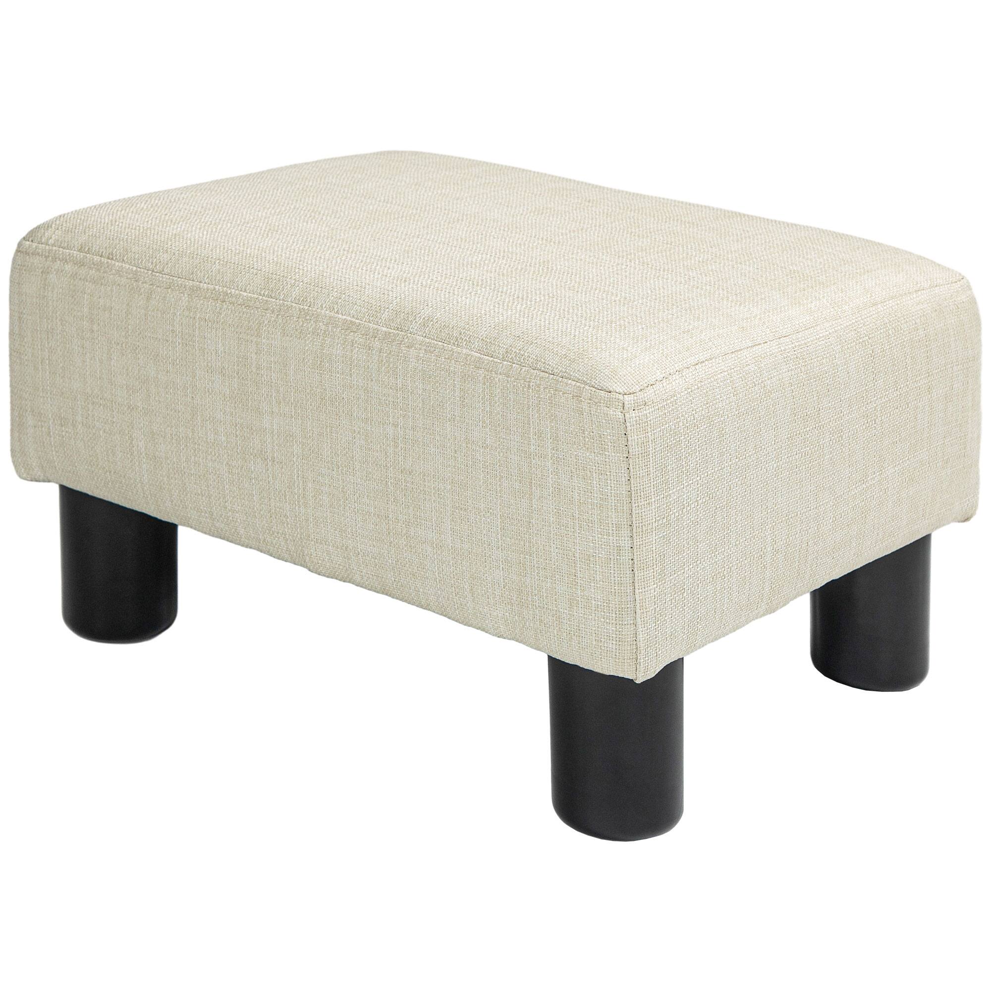 Front. Homcom - Ottoman Foot Rest, Small Foot Stool with Linen Fabric Upholstery and Plastic Legs, Cube Ottoman for Living Room - Beige.