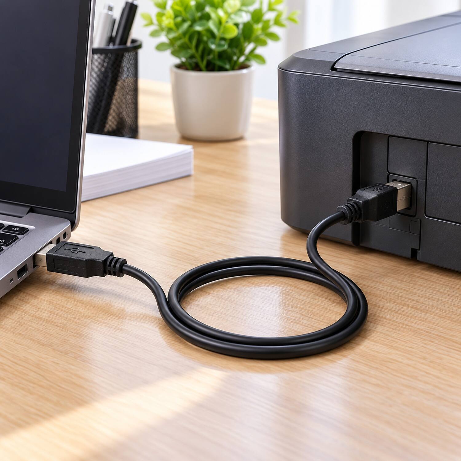 Left. Sanoxy - USB Printer Cable 3FT A to B High Speed Data Transfer Cable Adapter Durable Plug and Use - Black.