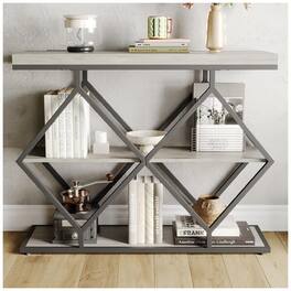 GARVEE - 3-Tier Entryway Table, Industrial Console Sofa Table with Storage, Accent Table with Open Shelves - Gray