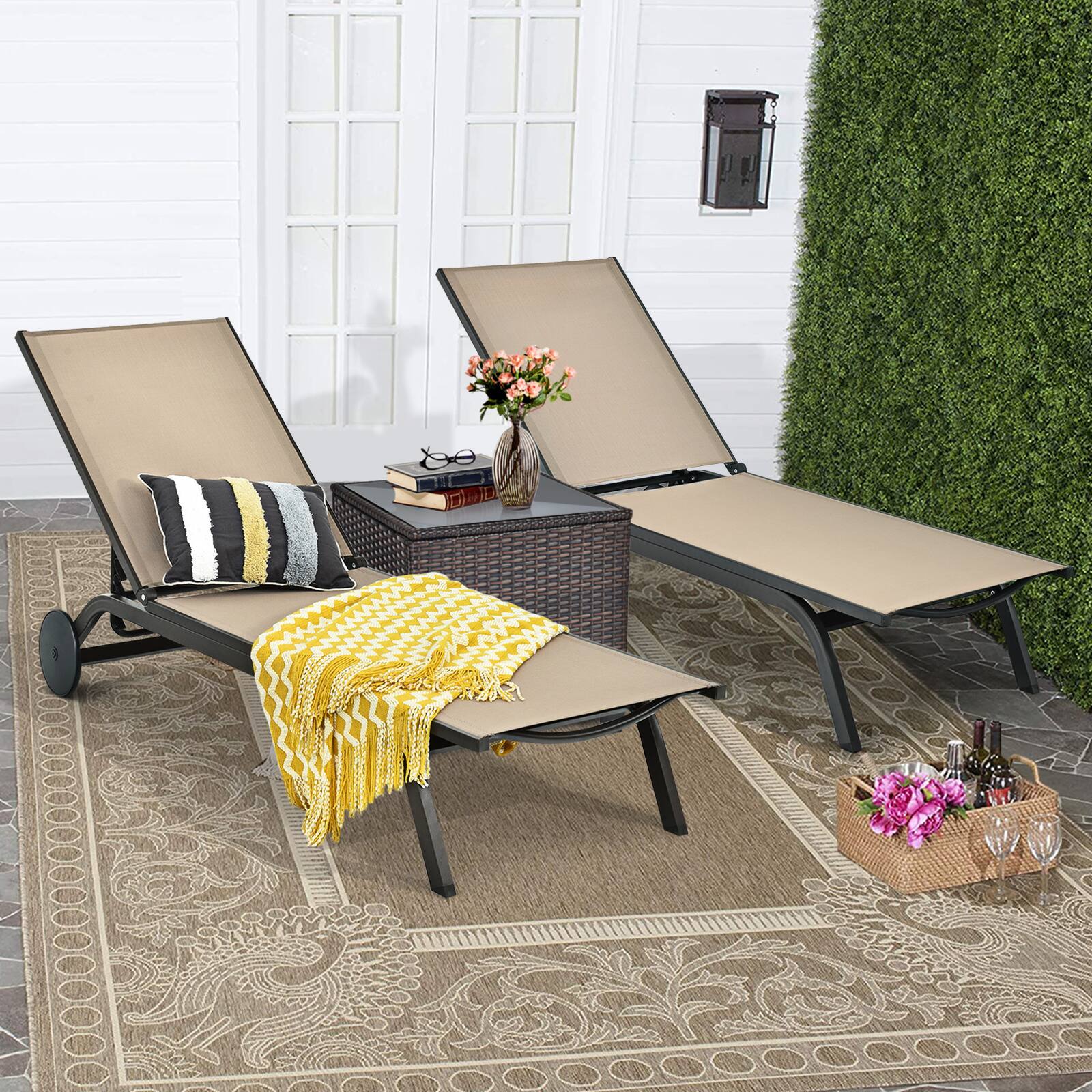 Alt View 1. Costway - Costway 2PCS Outdoor Patio Lounge Chair Chaise Recliner Aluminum Fabric Adjustable - Brown.