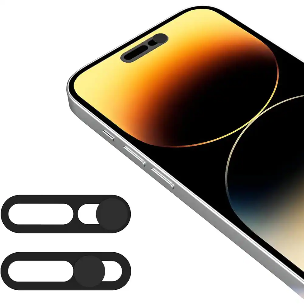 Front. RTMB - Ultra-Thin Panda Webcam Cover Slide, Privacy Blocker – Black 2‑Pack.