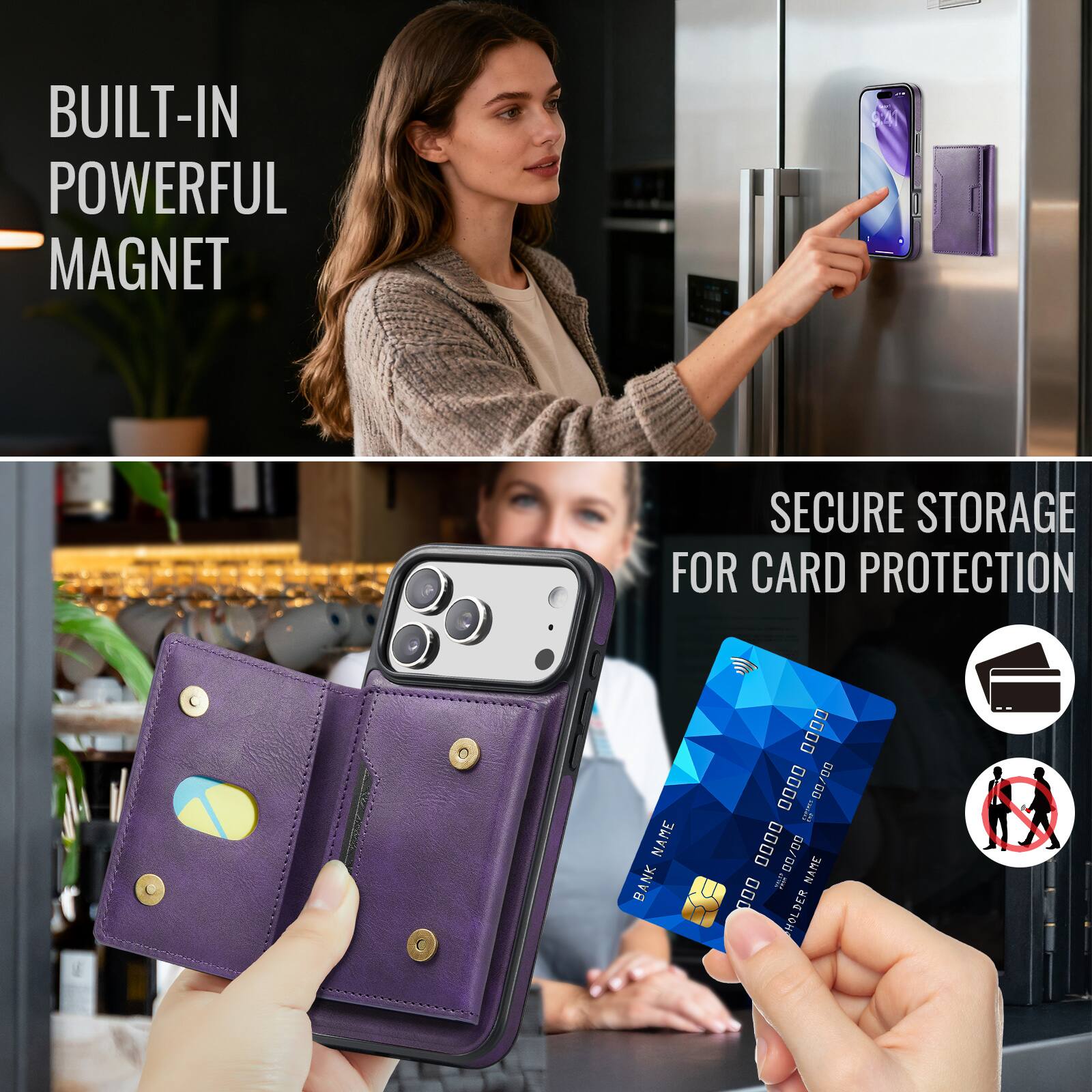 BUILT-IN POWERFUL MAGNET  
SECURE STORAGE FOR CARD PROTECTION  

BANK NAME  
0000 0000 0000 0000  
D-!  
00/00  
NAME  
HOLDER