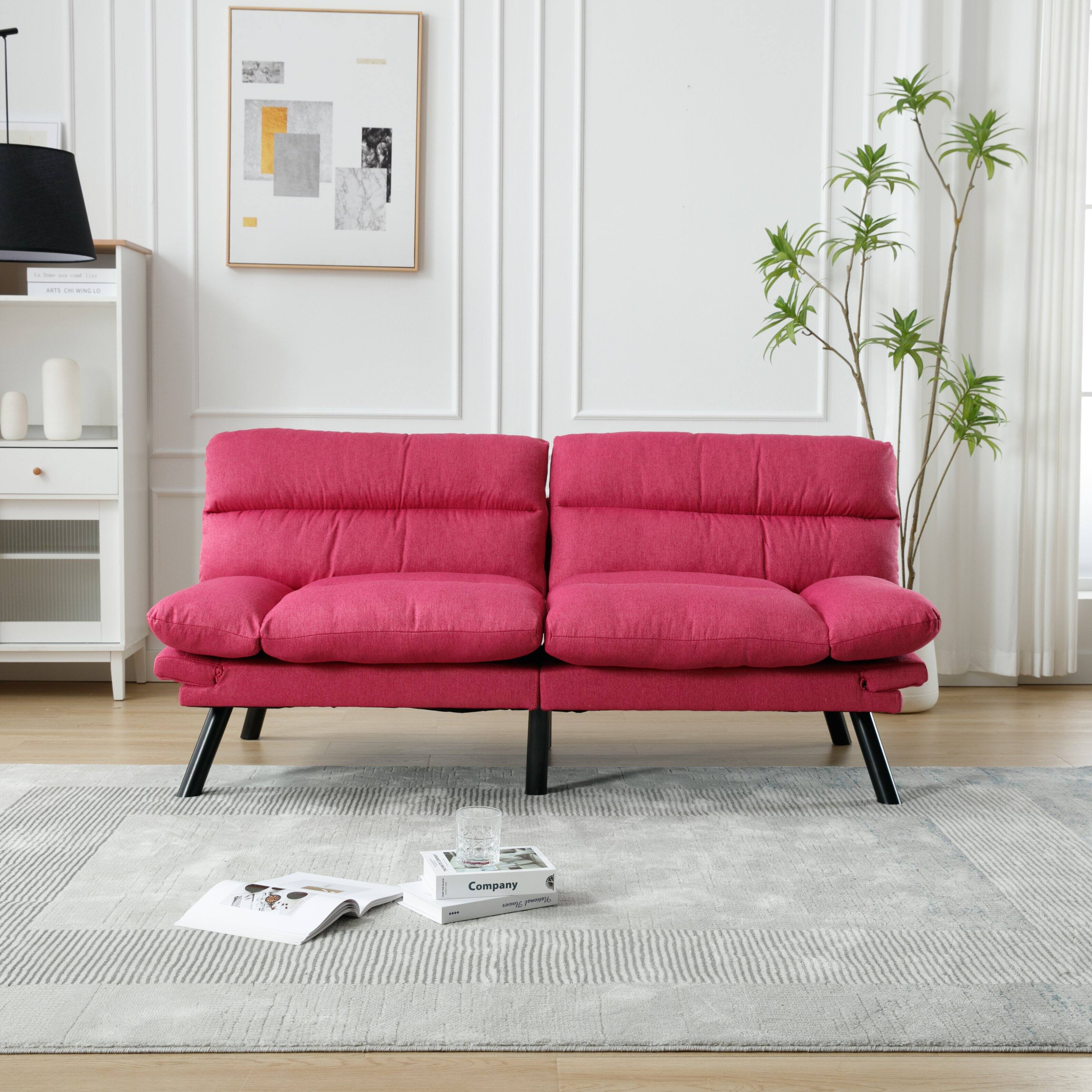 Left. Tiramisubest - Bedroom furniture,Living room furniture,sofa with thick cushion,Sofa bed,Sleeper sofa with metal feet,Rose Red - Rose Red.