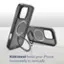 The image shows a black Kickstand case for an iPhone, which can hold the phone horizontally or vertically.