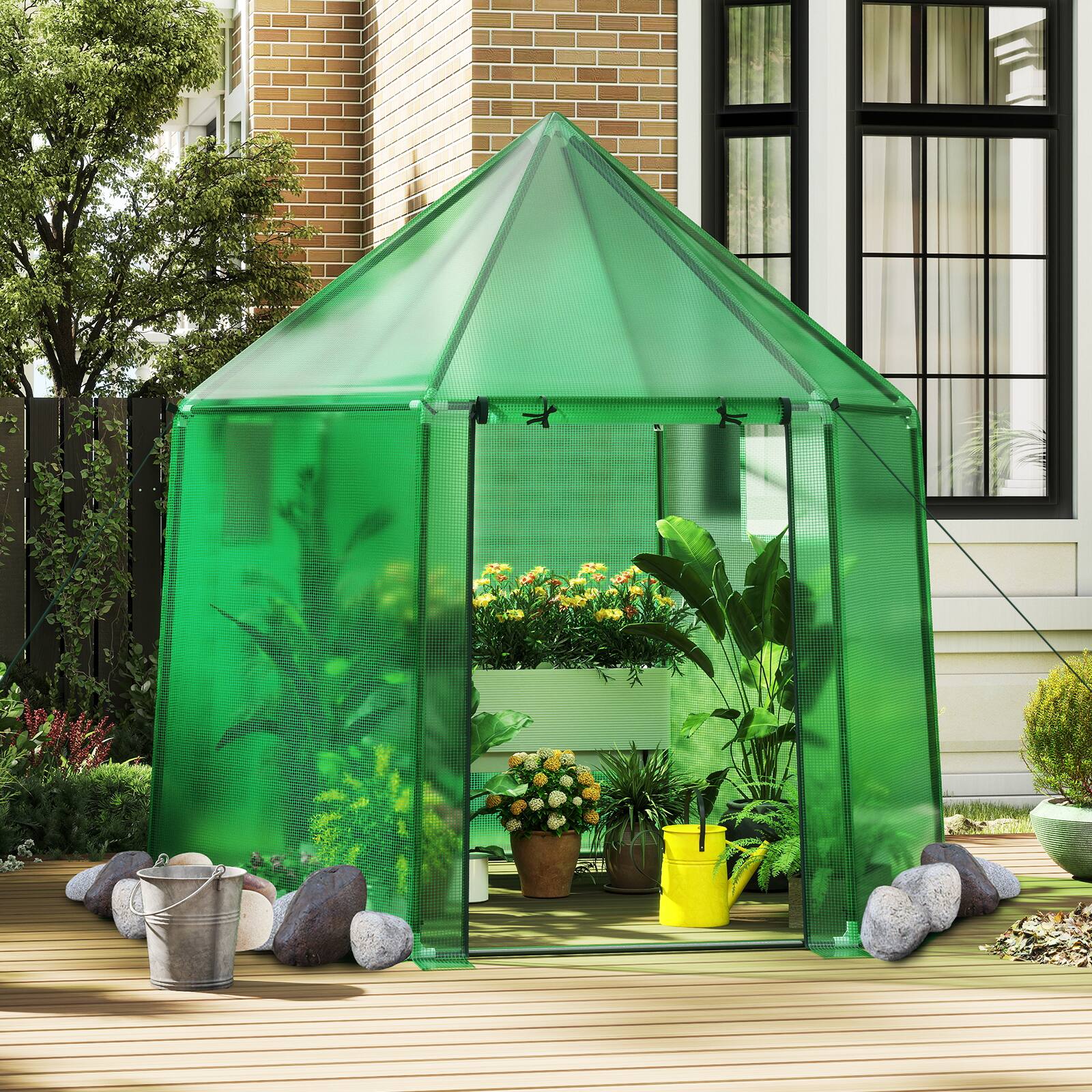 Alt View 1. Gymax - Gymax 6.5 x 5.6 x 6.2 FT Mini Walk-in Greenhouse w/PE Cover Roll-up Zippered Door - Green.