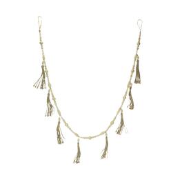 PD Home & Garden - Bohemian Style Wooden Bead and Jute Rope Tassel Hanging Garland Boho - Tan