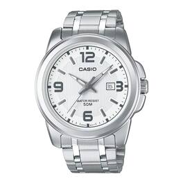 Casio - Men’s White Dial Stainless Steel Bracelet Watch - MTP-1314D-7AV - Silver