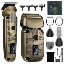 HATTEKER - Men’s Foil Shaver & T-Blade Trimmer Grooming Kit, Cordless Waterproof Electric Razor for Beard and Bald Head Shaving - bronze