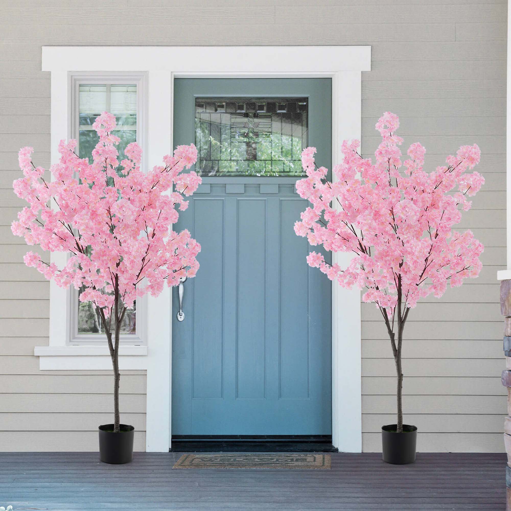 Alt View 4. Costway - Costway 6.5 FT 2 PCS Tall Artificial Cherry Blossom Tree with 900 Pink Flowers Cement-filled - Pink.