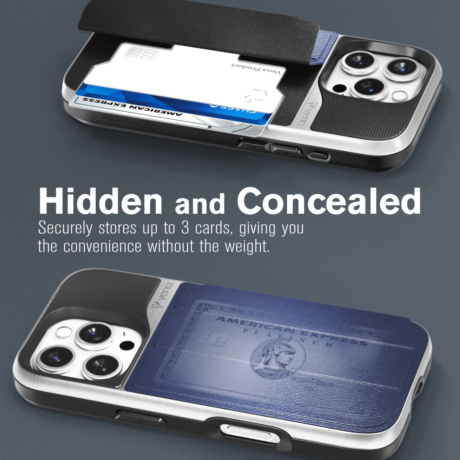 S Product Vera EXPRESS  AMERICAN  Commute on PRO Hidden and Concealed Securely stores up to 3 cards, giving you the convenience without the weight. DUZA AMERICAN PLATINUM EXPRESS