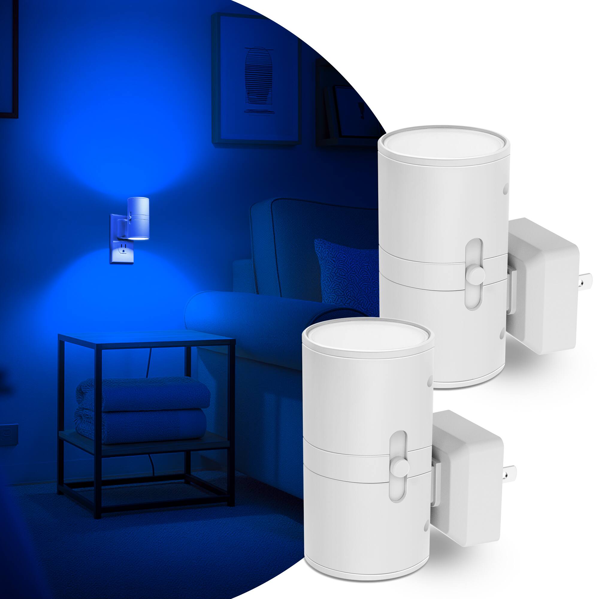 Jandcase 2 Pack 1W Plug in Night Light, Blue Glow, Round Cylinder ...