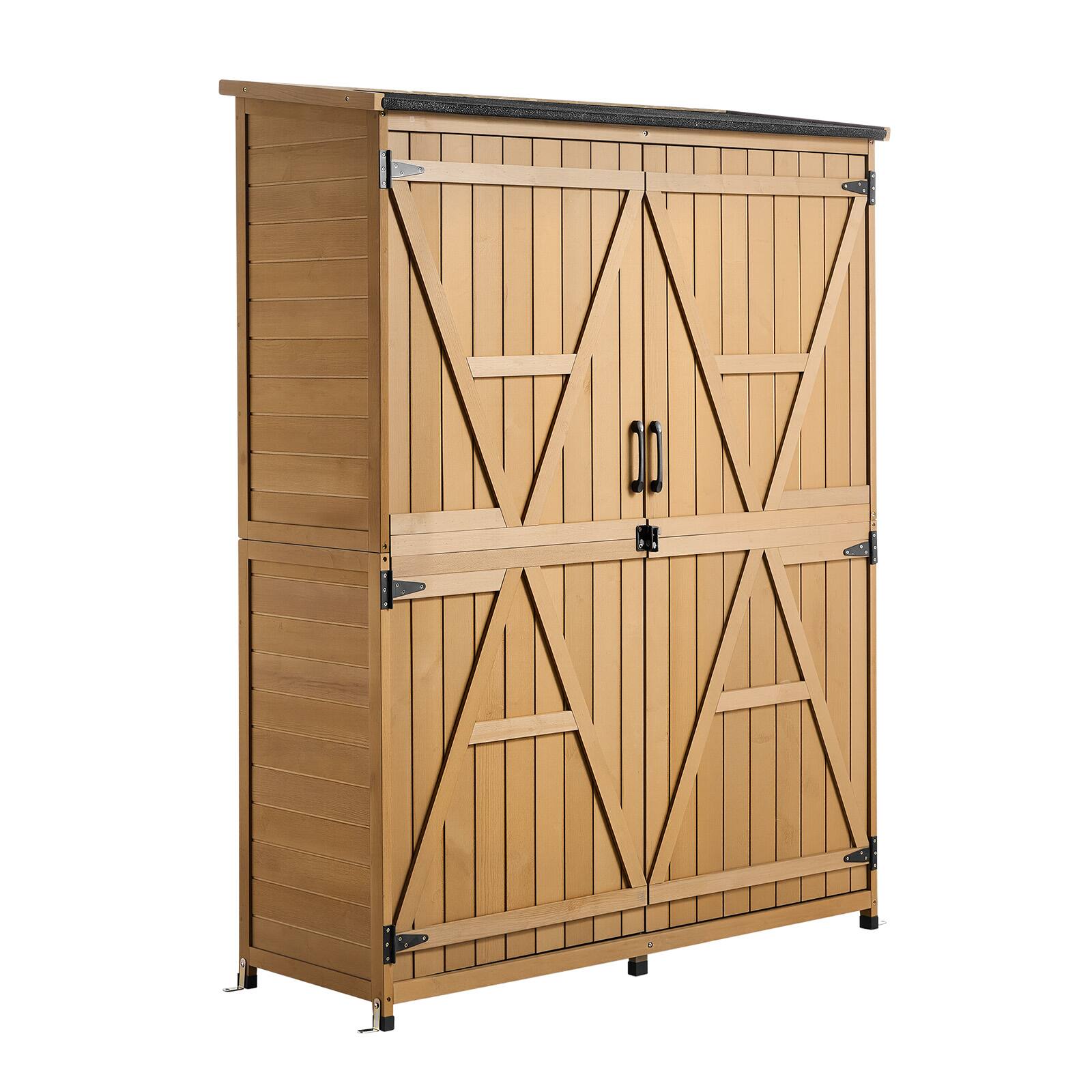 Front. VEVOR - Outdoor Storage Shed, 49.41" x 63.98" Wood Garden Tool Shed with Lockable Doors & Sloped Roof - Brown.