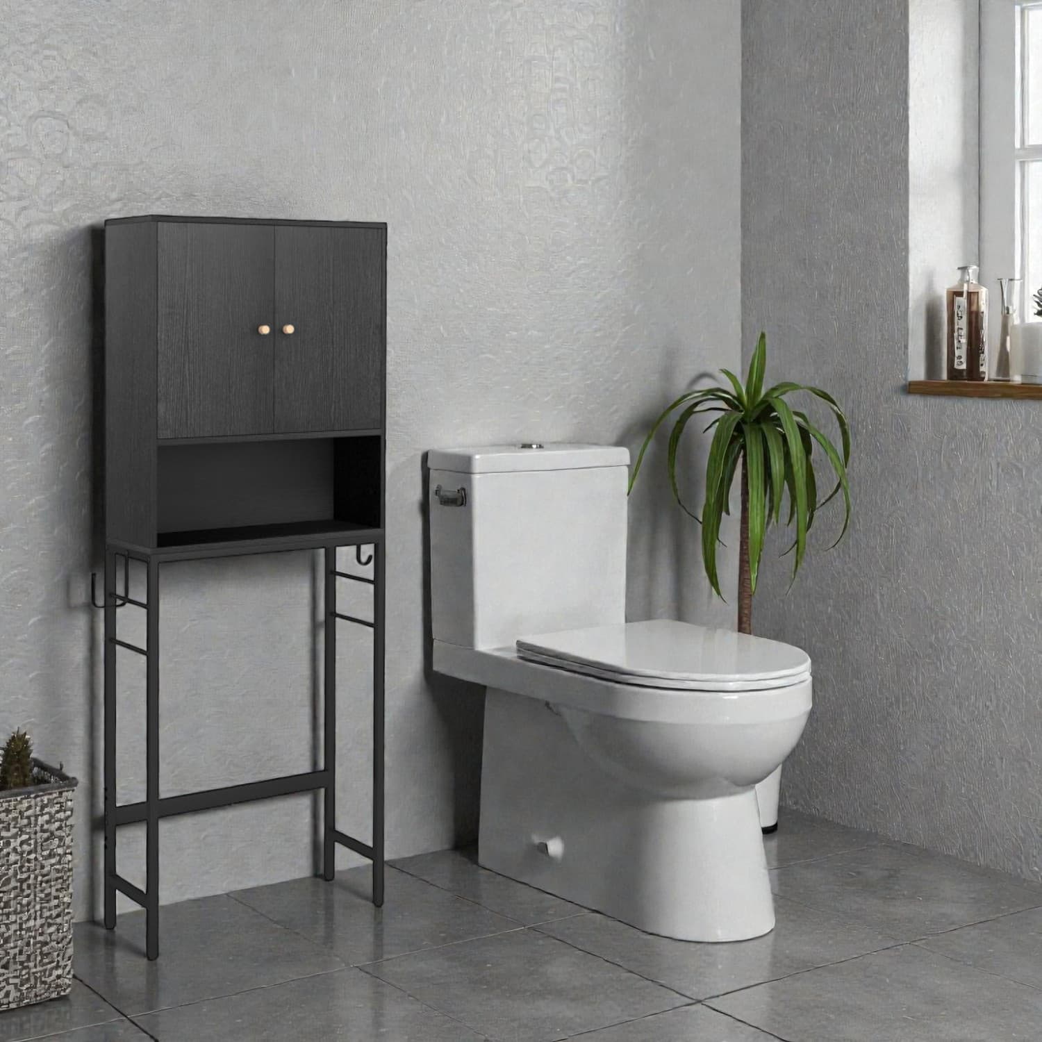 Hivvago - Freestanding Bathroom Storage Cabinet with Dual Doors and Customizable Shelves - Black