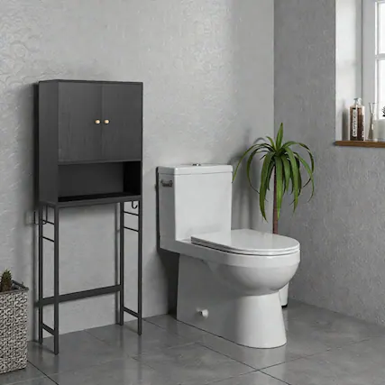 Front. Hivvago - Freestanding Bathroom Storage Cabinet with Dual Doors and Customizable Shelves - Black.