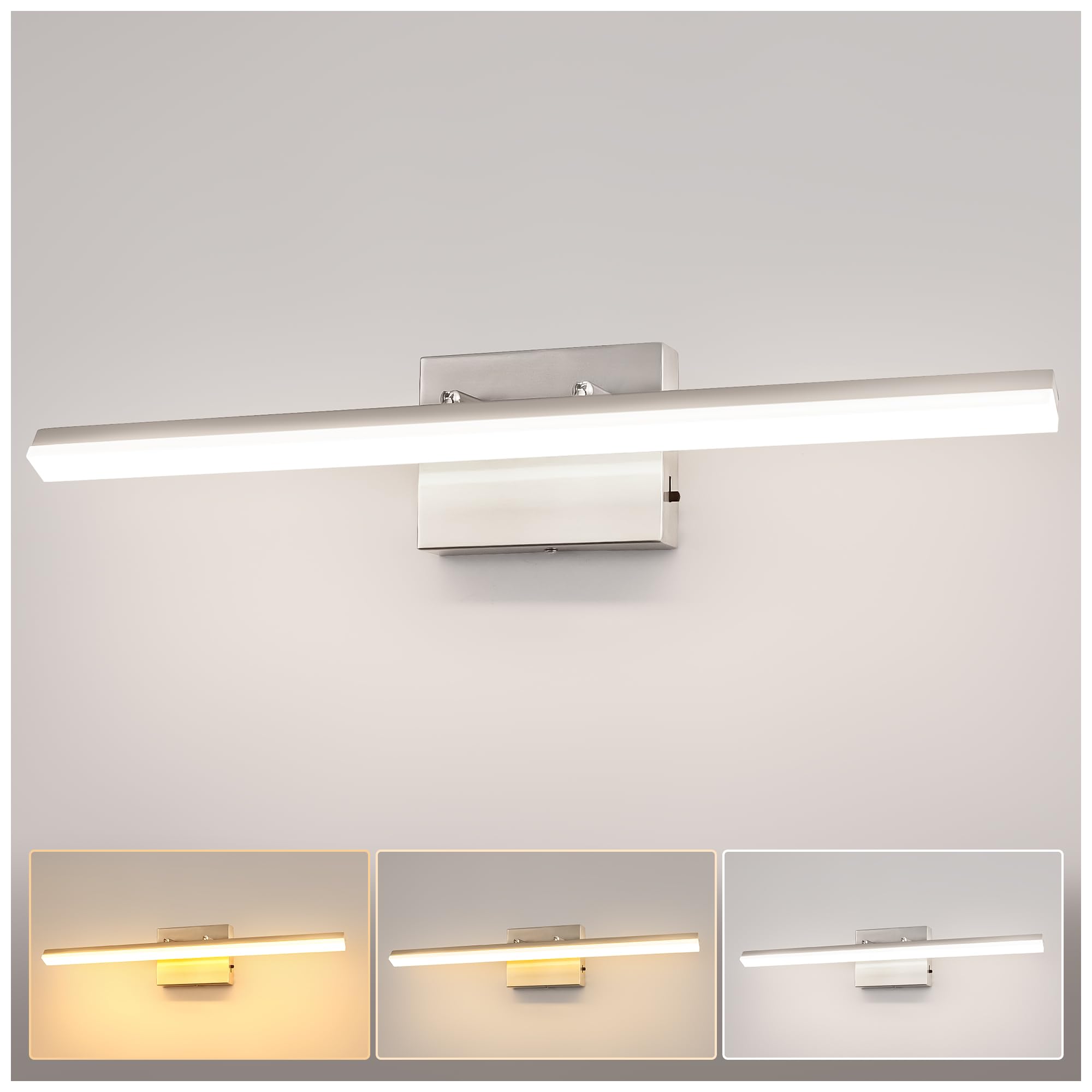 Front. PO3TICJUNKI3 - nch Bathroom Vanity Light Bar Over Mirror Brushed Nickel Modern Fixtures cct Adjustable Lights For Living R - Nickel 23.6-Inch.