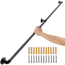 VEVOR - Pipe Stair Handrail, 5FT Staircase Handrail, 440LBS Load Capacity Carbon Steel Pipe Handrail, Industrial Pipe Handrail - Black
