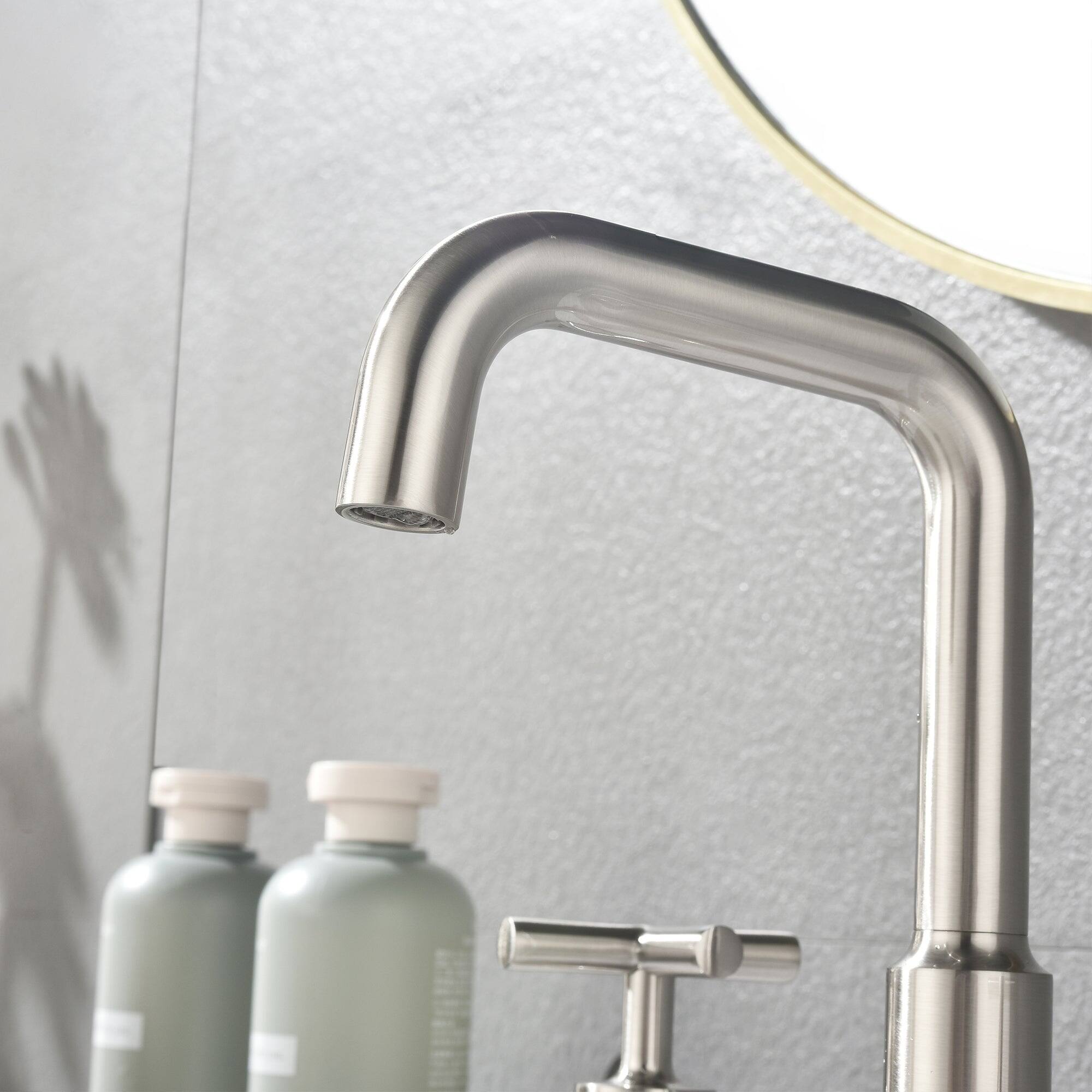 Angle. Boyel Living - Brass 8 Inch Widespread Double Handle Bathroom Faucet with Water Supply Hoses and Quick Connected Hose in Brushed Nickel - Brushed Nickel.