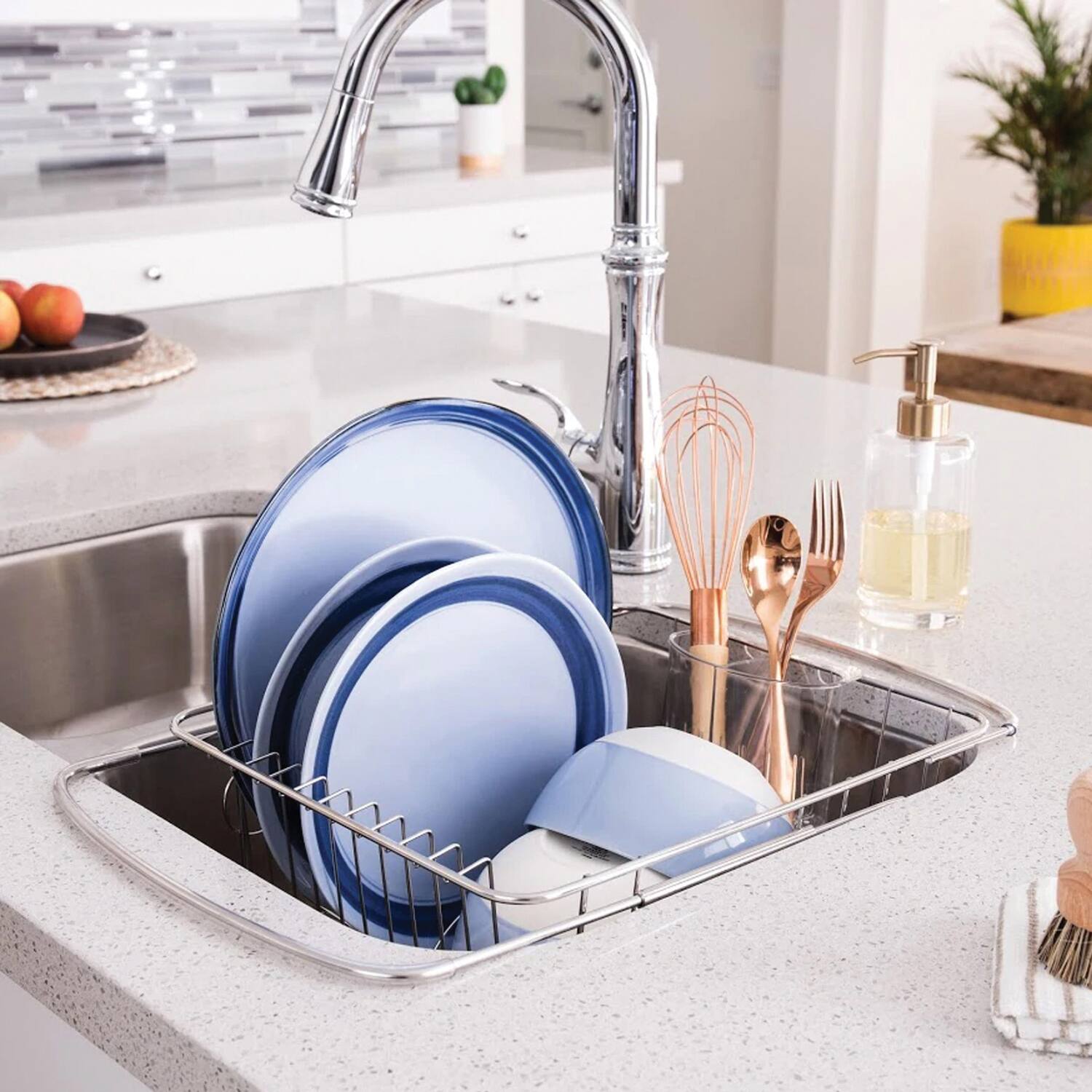 Back. Better Houseware - Adjustable Over-the-Sink Stainless Steel Dish Drainer - Stainless Steel.