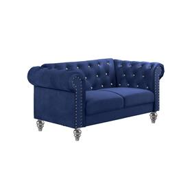 New Classic Furniture - Furniture Emma Velvet Fabric Loveseat with Rolled Arms in Royal Blue - Royal Blue