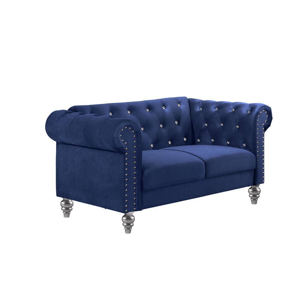 Front. New Classic Furniture - Furniture Emma Velvet Fabric Loveseat with Rolled Arms in Royal Blue - Royal Blue.