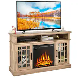 Gymax - 48'' Fireplace TV Stand W/ 1400W Electric Fireplace for TVs up to 50 Inches - Natural