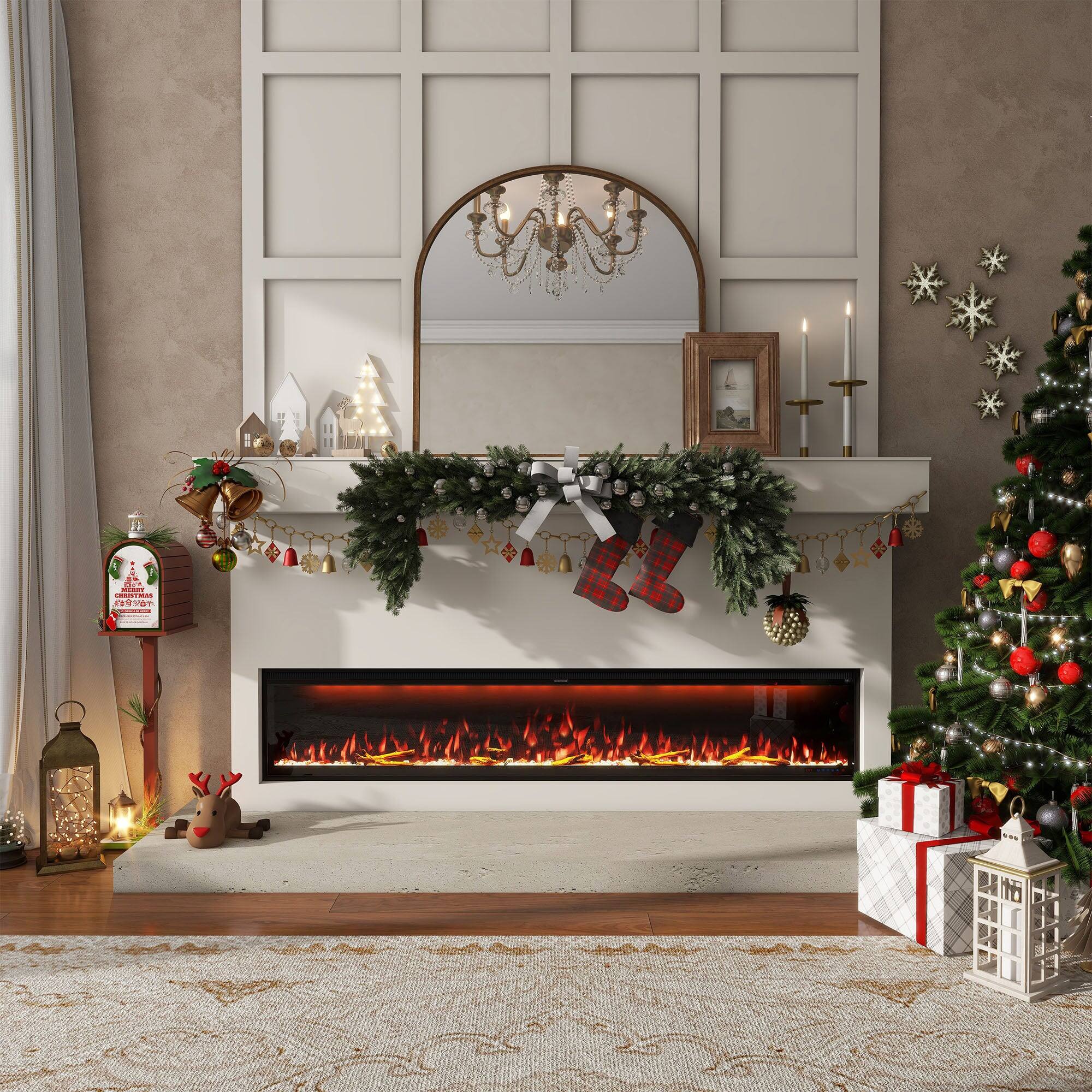 Alt View 1. Boyel Living - 88 in. Wall Mount Recessed Electric Fireplace with Realistic Flame Effects and Alexa Compatibility - Black.