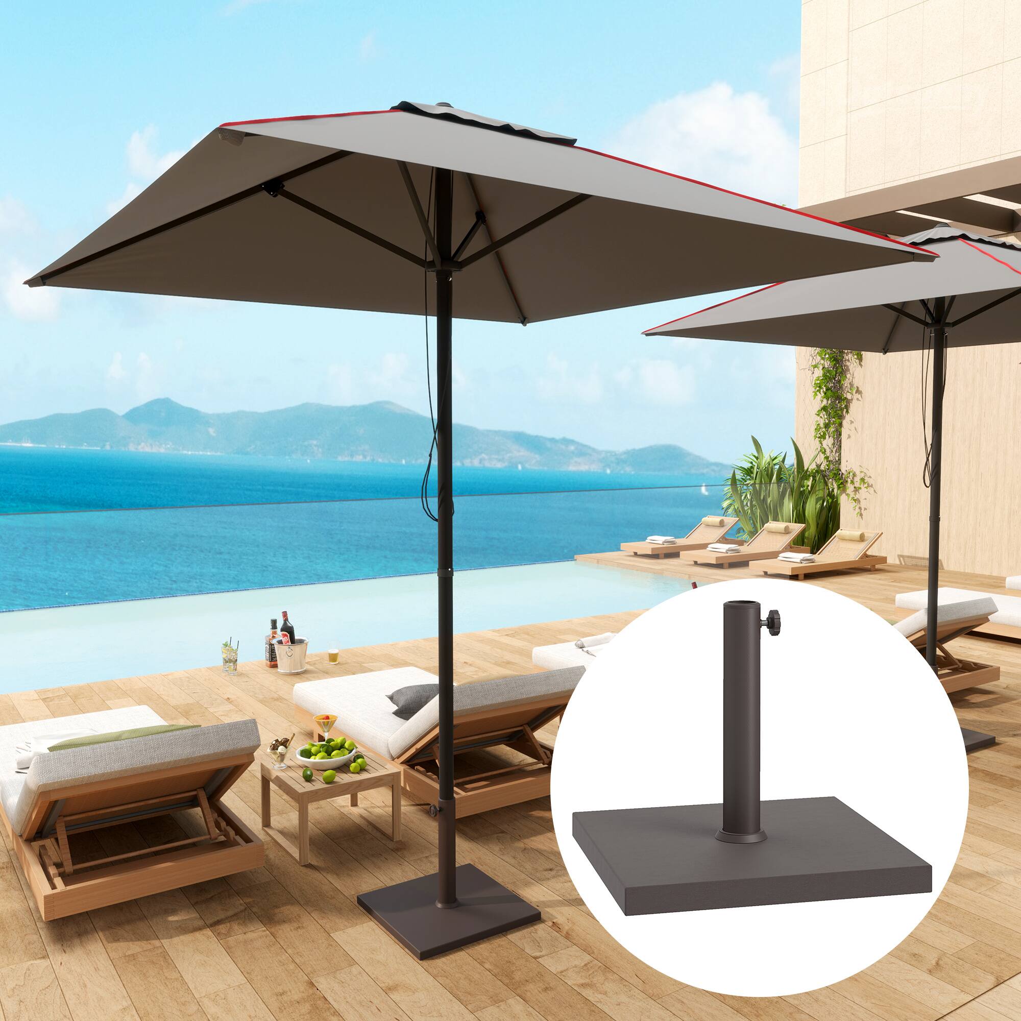 Angle. Outsunny - Patio Umbrella Base, 32 lbs Umbrella Base, Outdoor Umbrella Stand Patio Umbrella Holder for 1.5"/1.9" Umbrella Poles - Brown.