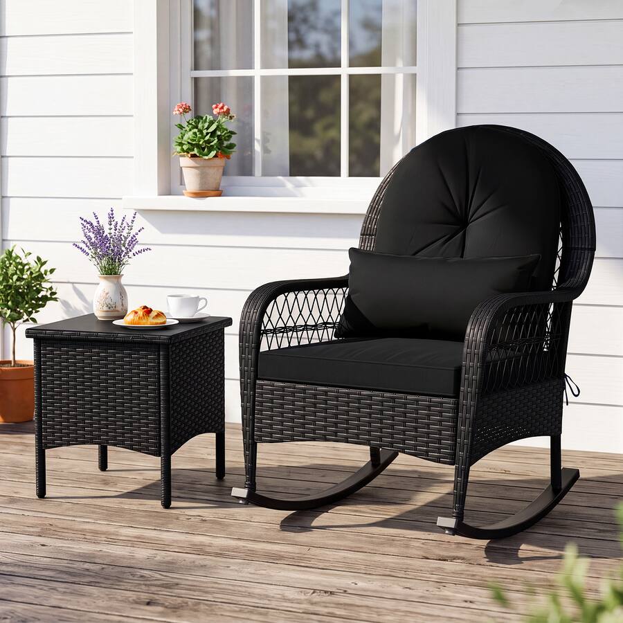 Patio Rattan Rocking Chair Gymax 2PCS Patio Wicker Rocking Chair Rattan Rocker Chair w/Thick ...