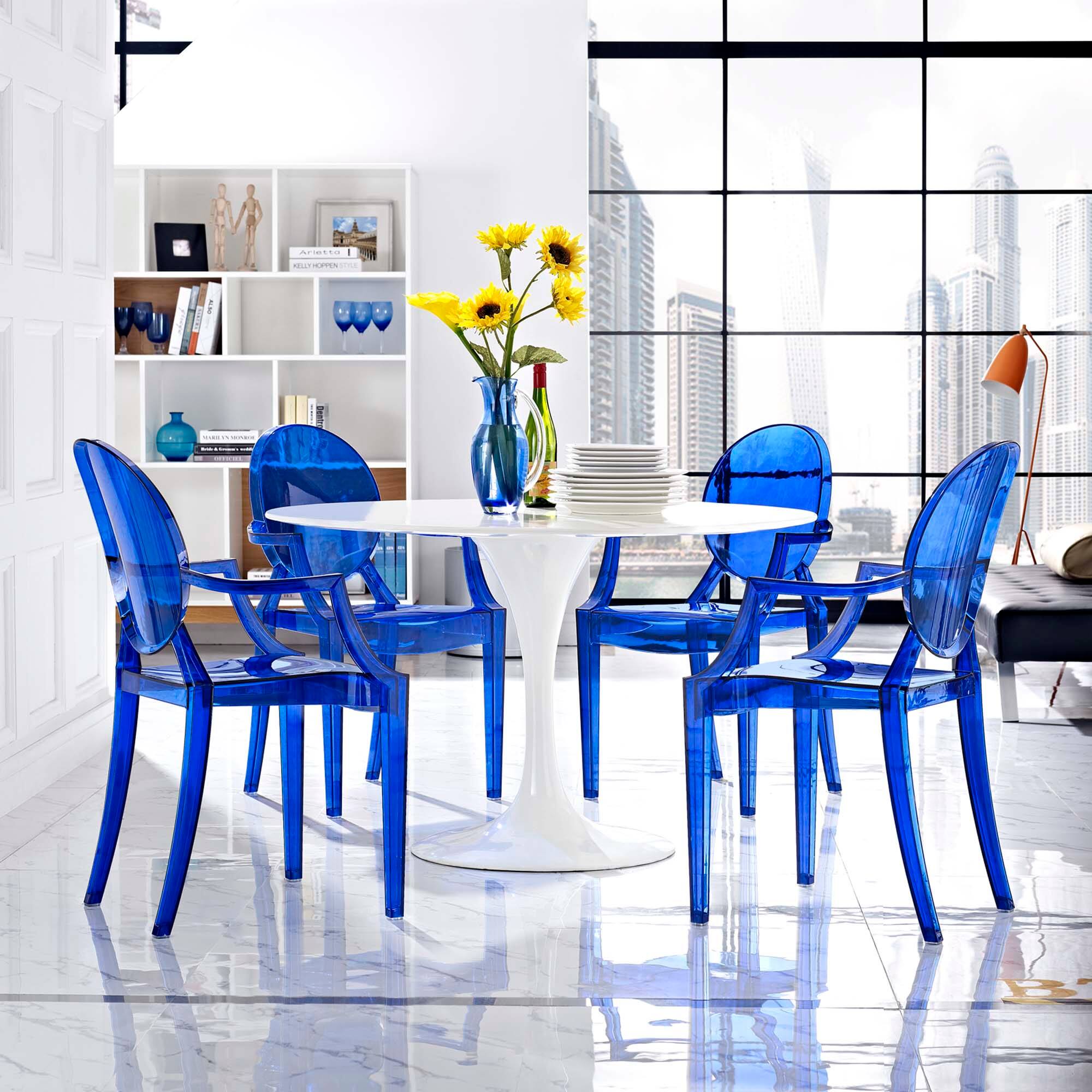 Casper Dining Armchairs Set of 4 by Modway - Blue