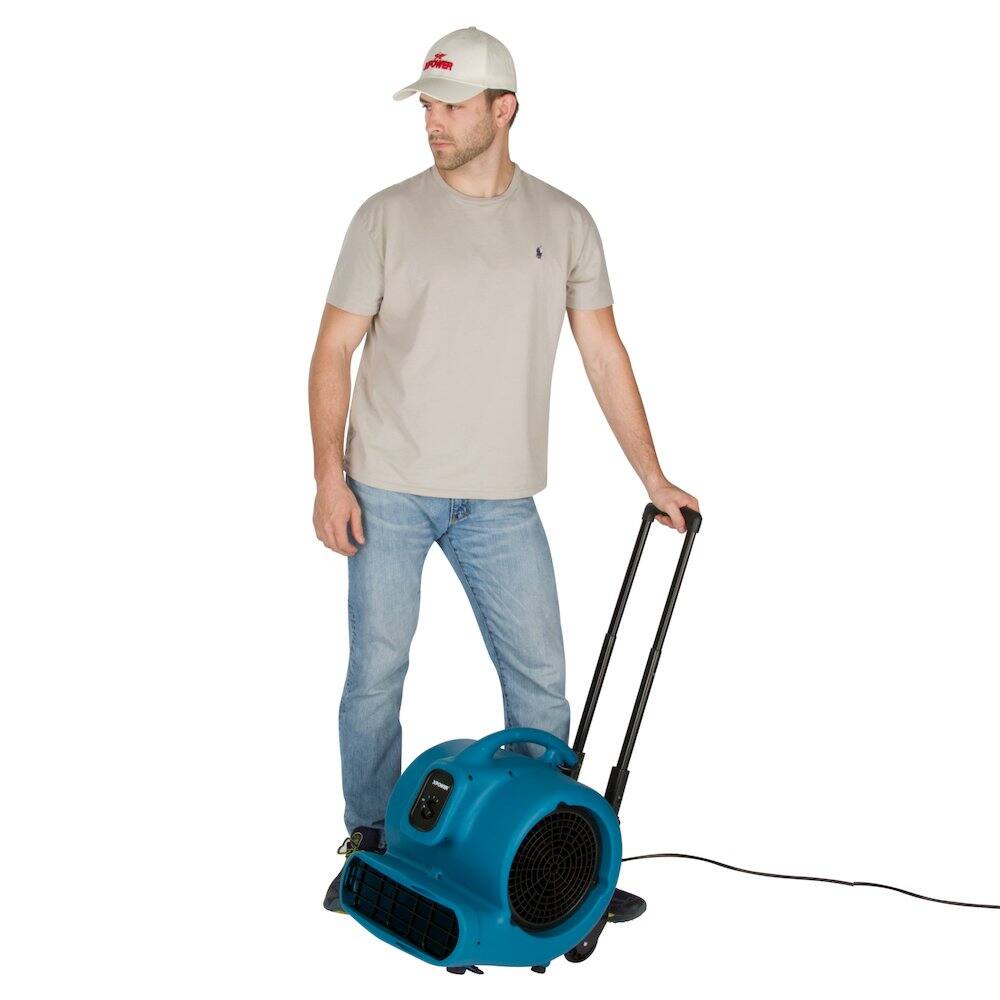 Alt View 4. XPOWER - 1 HP, Carpet Dryer, Floor Fan, Blower with Telescopic Handle and Wheels - Blue.