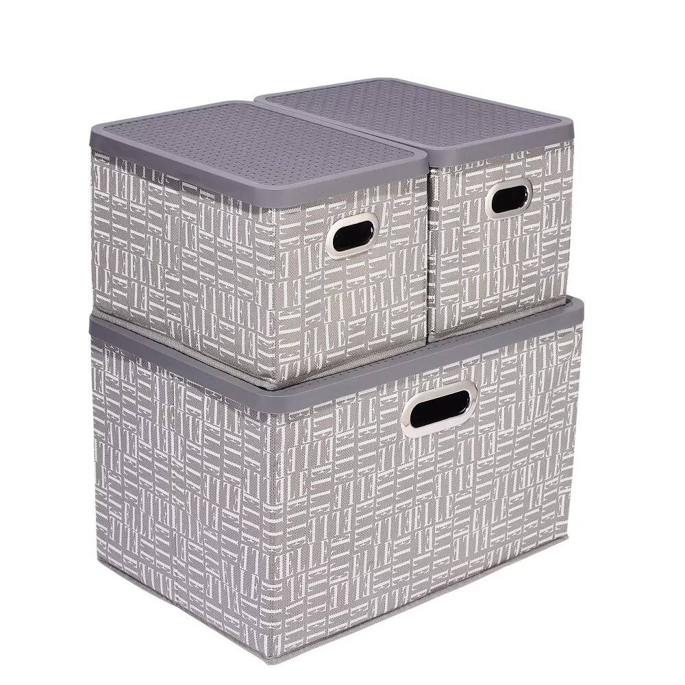 Angle. Elle Decor - Foldable Storage Bins with Lids, Stackable Collapsible Storage Containers, Set of 3 - Gray.
