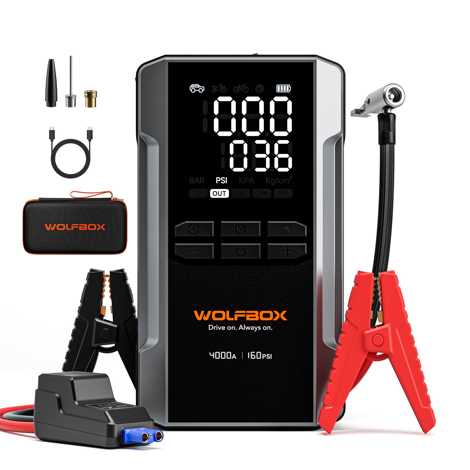 WOLFBOX - JS24AIR 4000A Jump Starter with Air Compressor, Portable Battery Booster with 65W Fast Charging Port, 12V Jump Box price history on PriceWatchPro