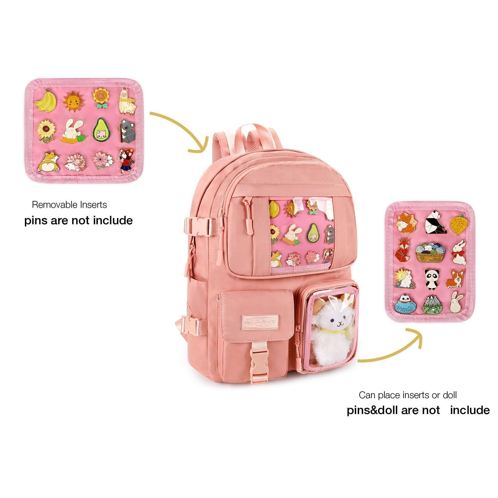 Left. Cozy Serene - Backpack Cute Aesthetic For Ita With Inserts School (without Pins) - Pink-Large.
