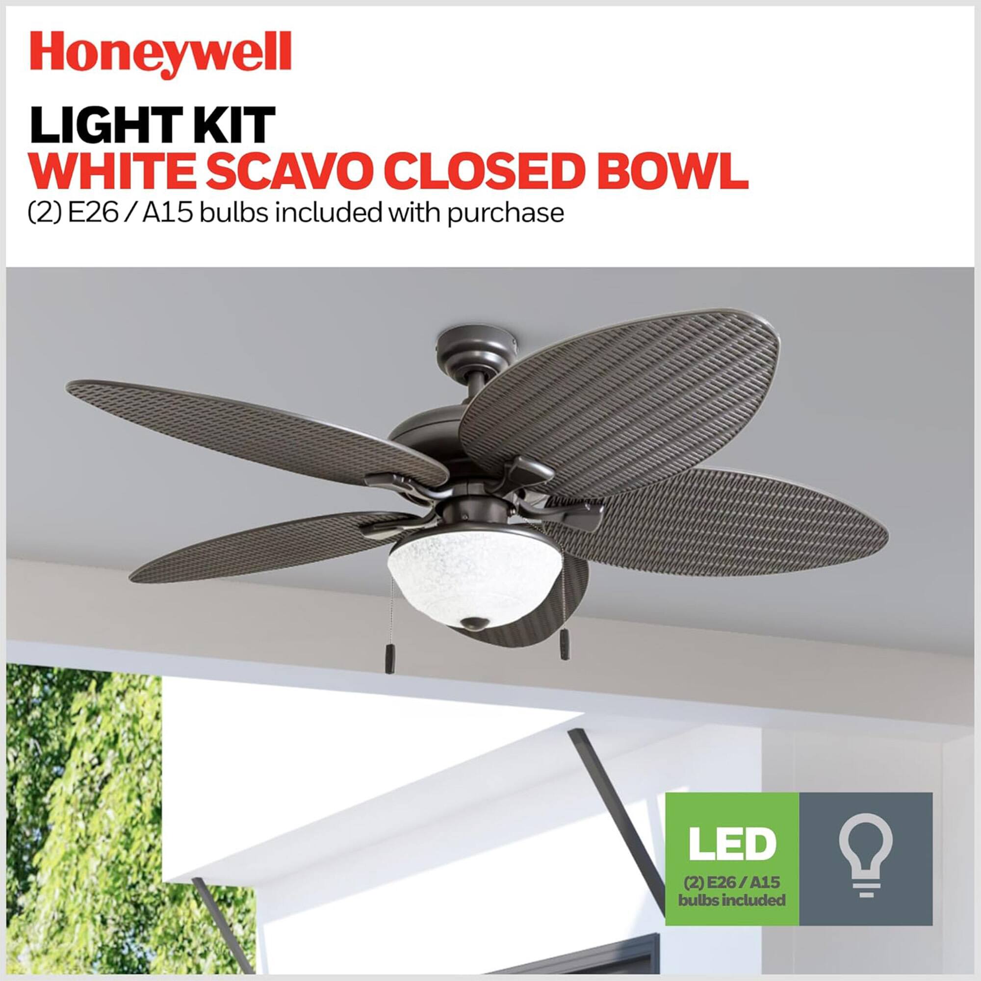 Honeywell LIGHT KIT WHITE SCAVO CLOSED BOWL (2) E26/A15 bulbs included with purchase LED (2) E26/A15 bulbs included