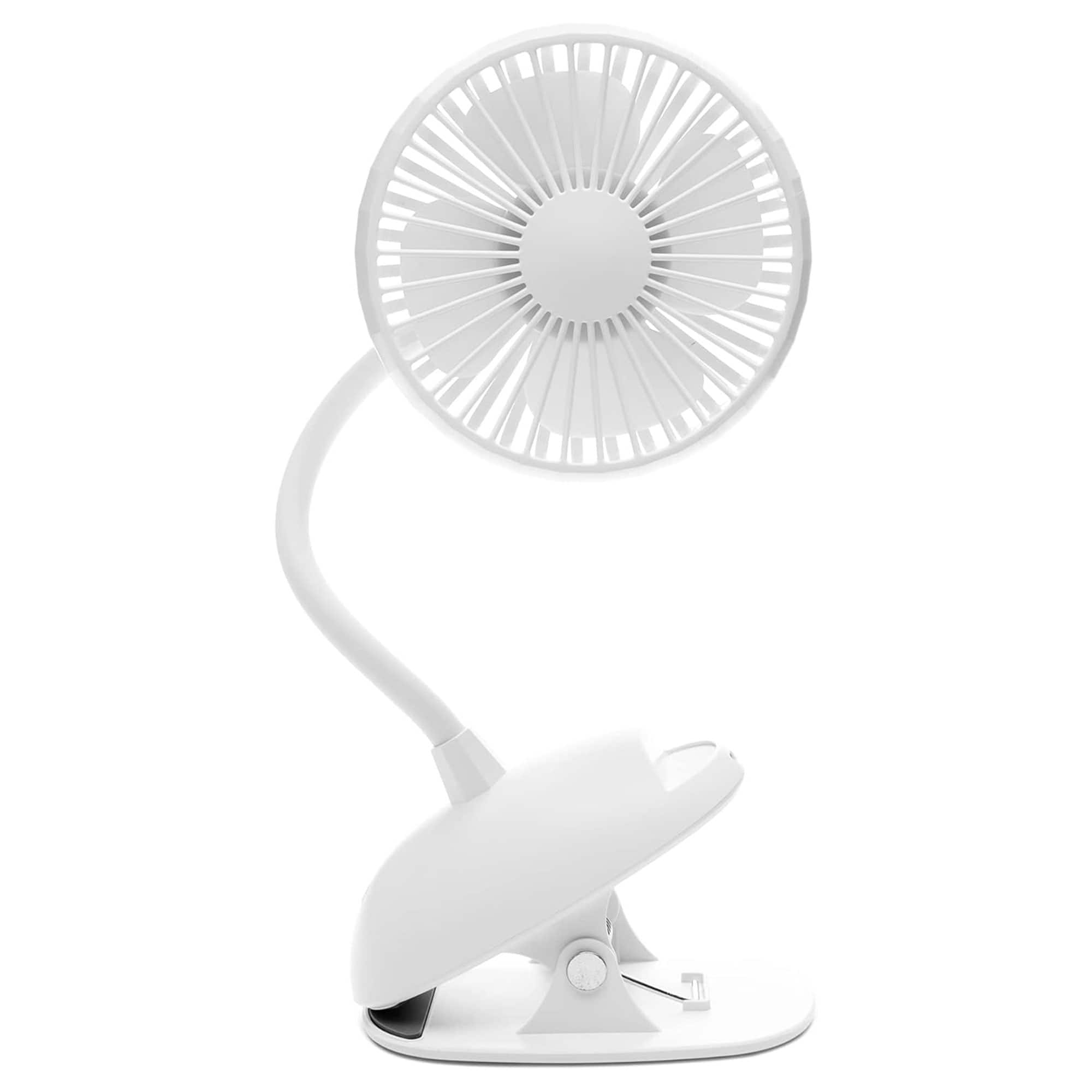 O2 Cool - O2COOL Rechargeable Clip Fan, 4 Inch Blade, 3 Speeds, USB Charging Cable - White