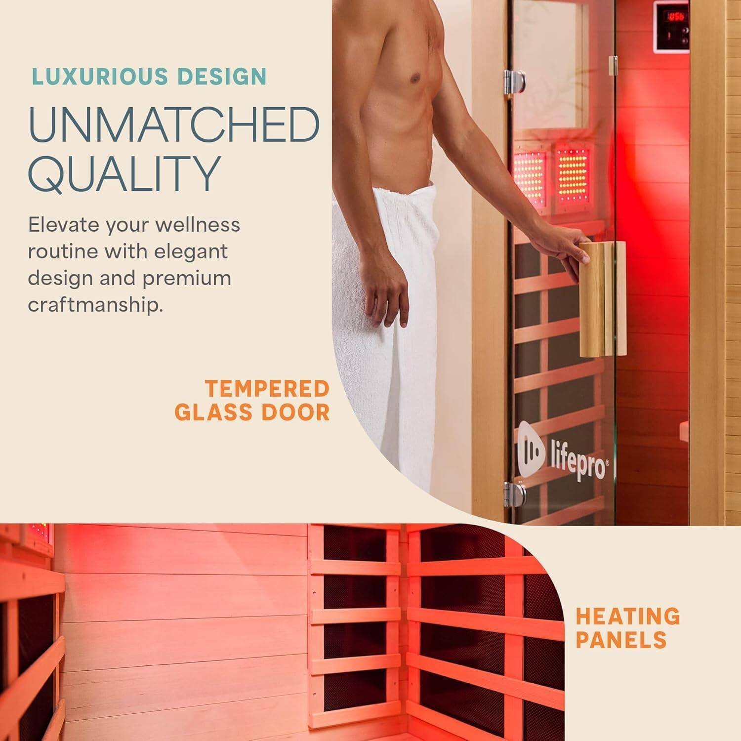 LUXURIOUS DESIGN  
UNMATCHED QUALITY  

Elevate your wellness routine with elegant design and premium craftsmanship.  

TEMPERED GLASS DOOR  

HEATING PANELS